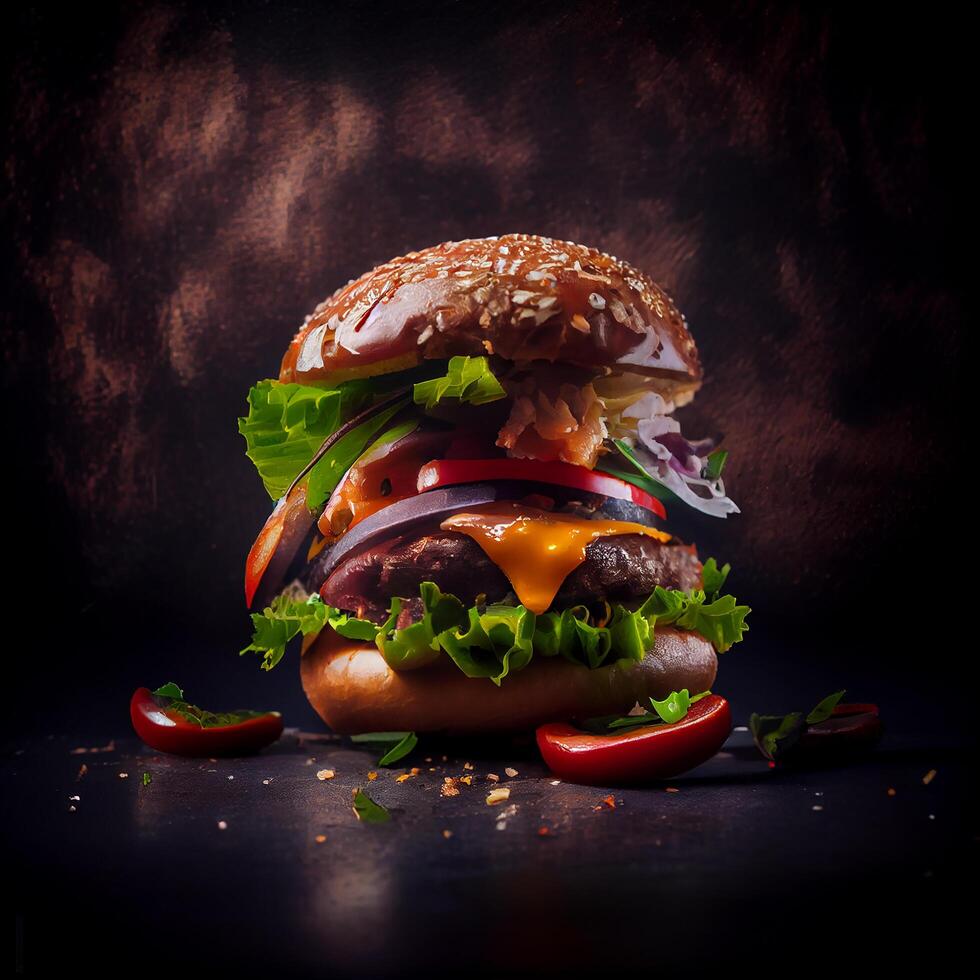 Rindfleisch Burger auf Weiß Hintergrund mit Feuer. generativ ai foto