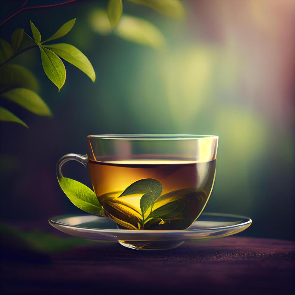 schön Tasse von Grün Tee. Illustration generativ ai foto