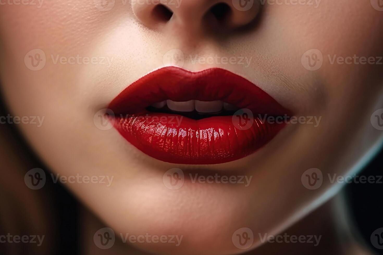 schön Frau Lippen mit rot Lippenstift foto