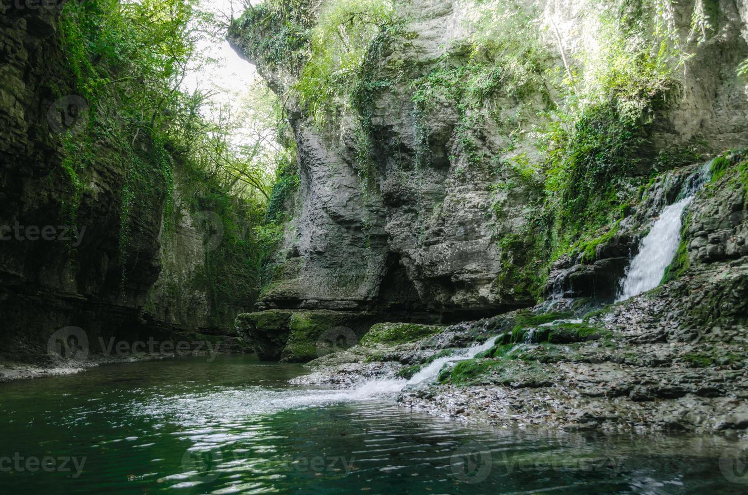 kleiner Wasserfall in einem Wald foto