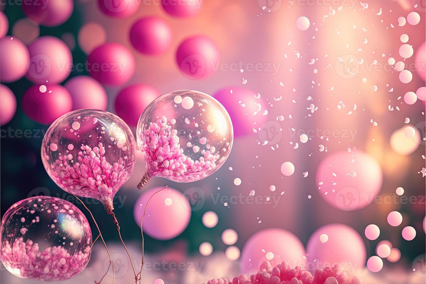 Urlaub Gruß romantisch Hintergrund Luftballons verschwommen Hintergrund und Konfetti. generativ ai. foto