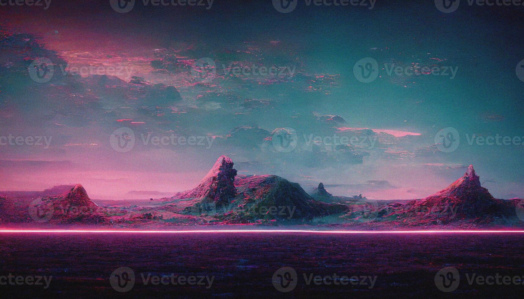 abstrakt retro futuristisch Synthwave Landschaft ai generiert foto