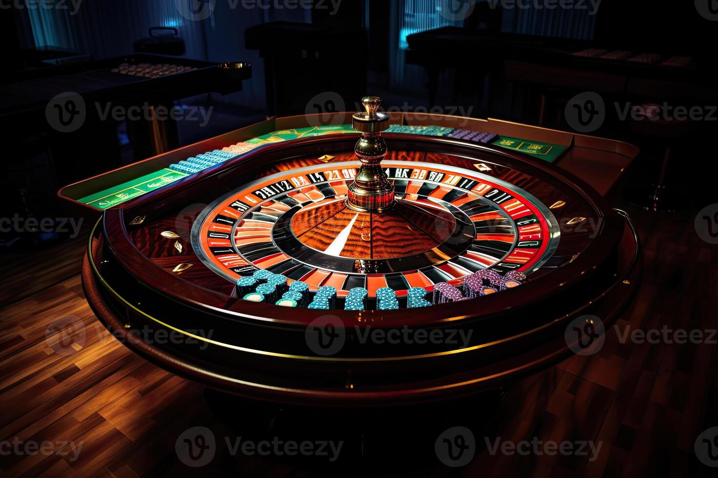 Kasino Roulette schließen hoch. Roulette Rad. Glücksspiel Sucht. erstellt mit generativ ai foto