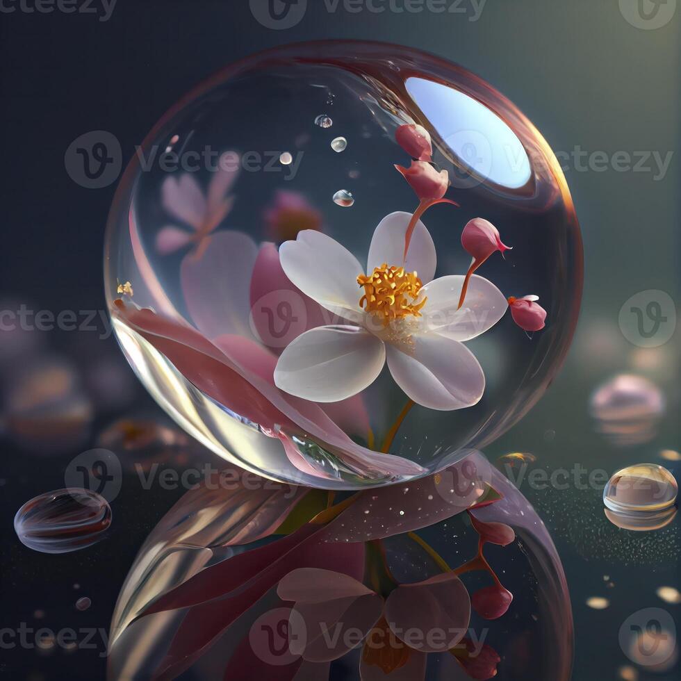 ein schön Jasmin Blume Schwimmen im durchscheinend Wasser foto