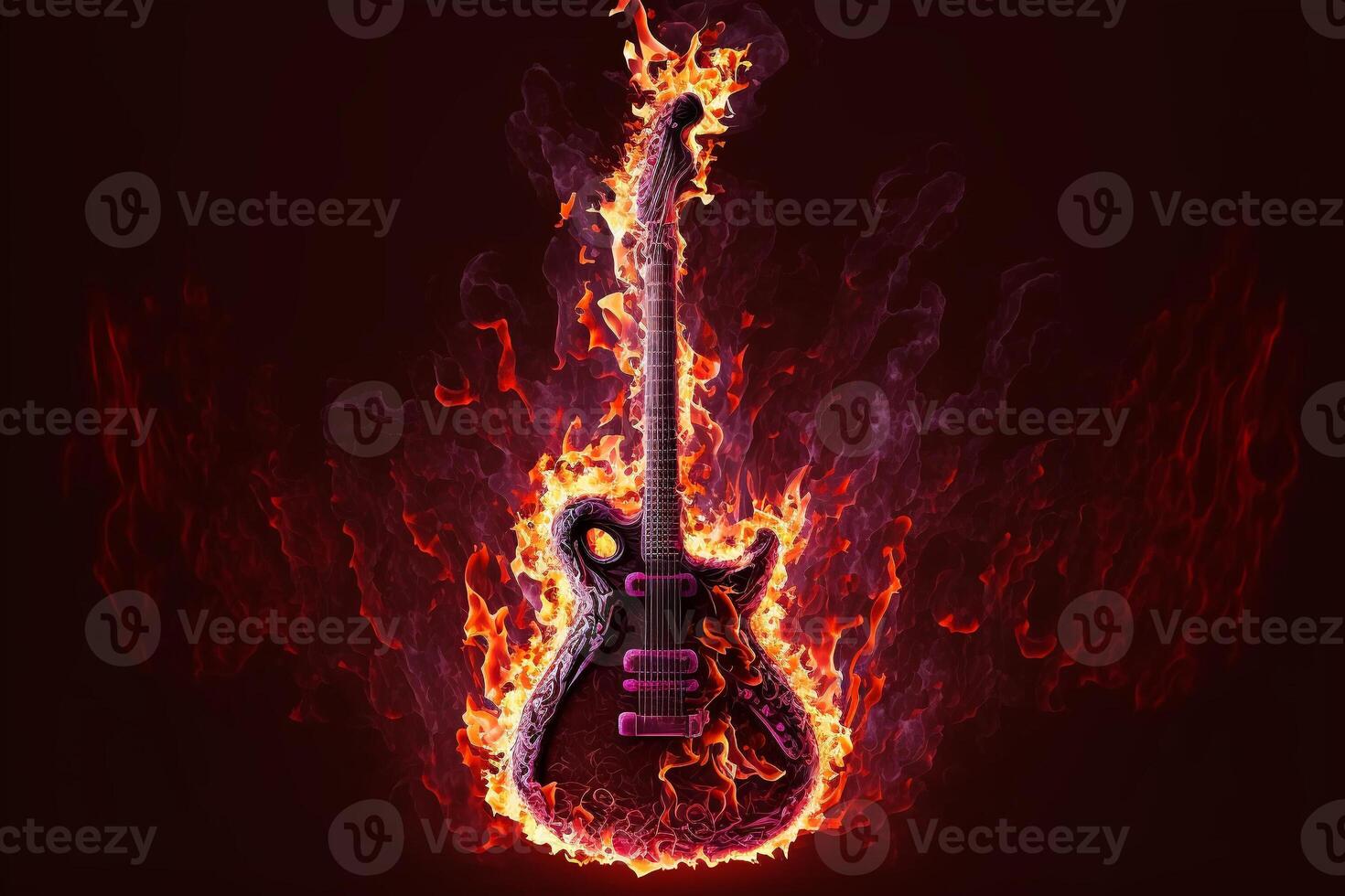 Gitarre im Feuer, generativ ai foto