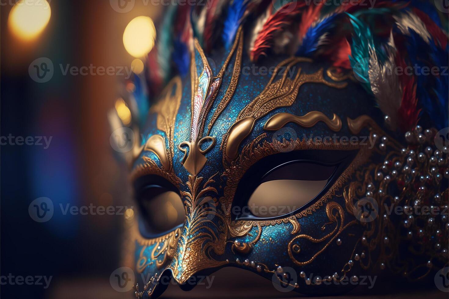 venezianisch Karneval Maske mit Gefieder, generativ ai. foto