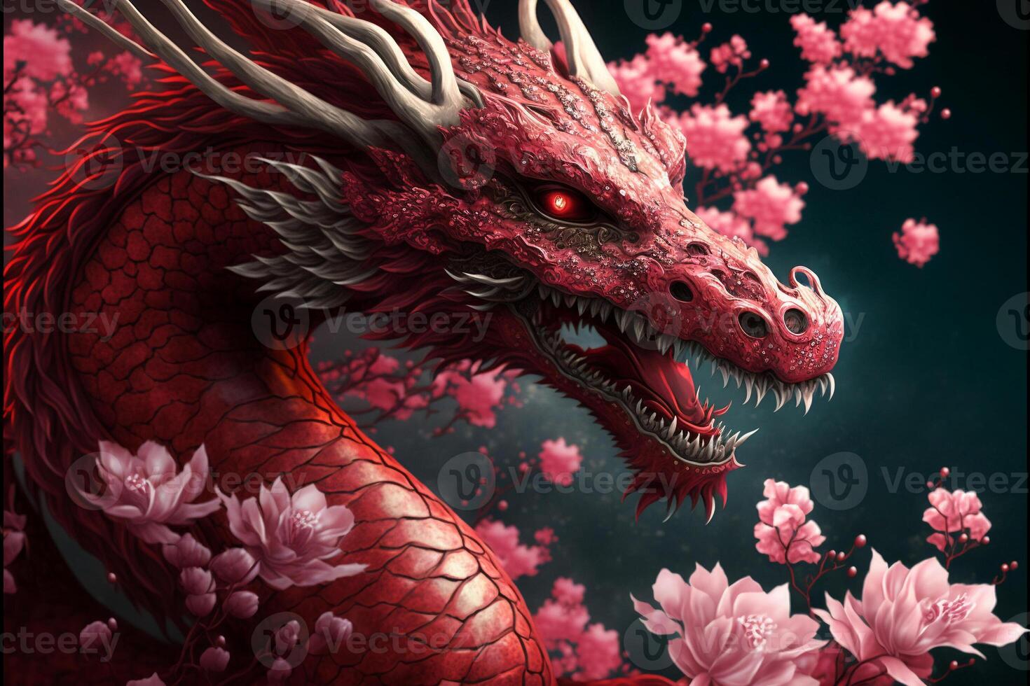 Chinesisch Drachen Fantasie Hintergrund, asiatisch und östlichen mythologisch Kreatur, Illustration zum Chinesisch Neu Jahr, generativ ai. foto