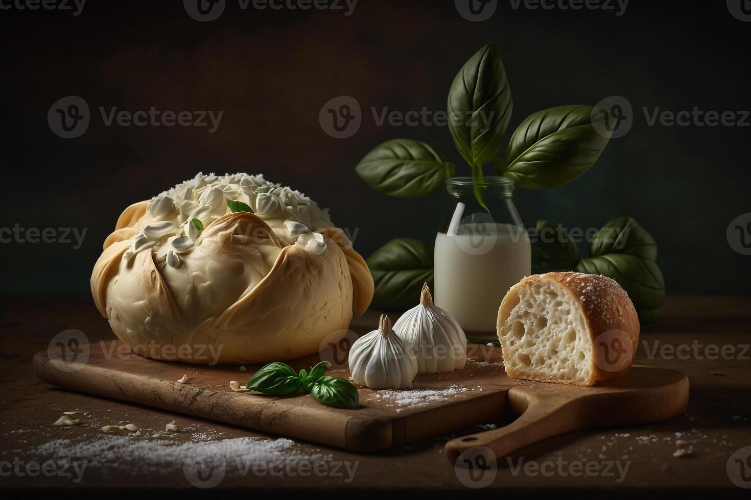 gebacken Brot Brötchen mit Mozzarella Käse Illustration generativ ai foto