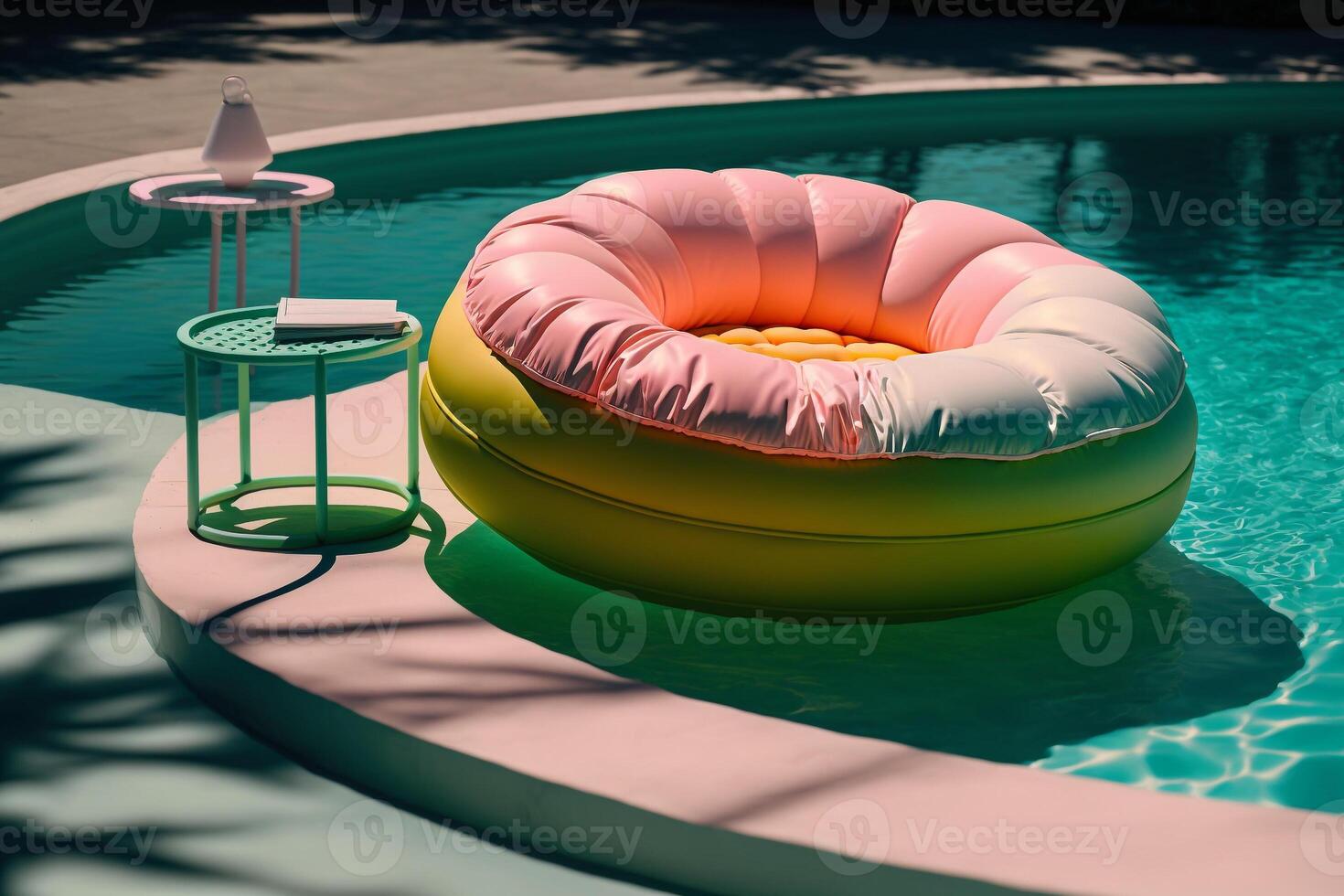 aufblasbar Kreis zum entspannend im das Schwimmbad, Sommer- Ferien generativ ai foto