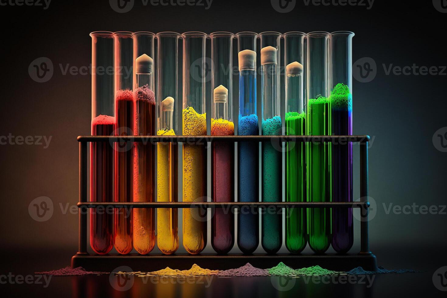Prüfung Röhren bunt wissenschaftlich Glas Flaschen generativ ai foto