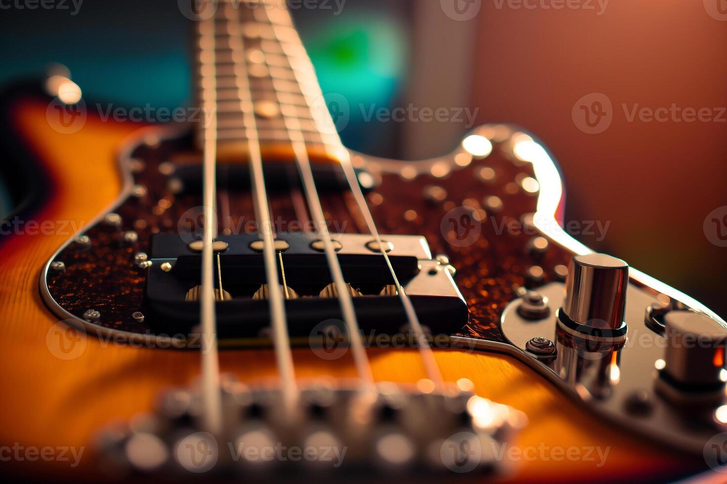 Saiten braun elektrisch Gitarre Musical Instrument generativ ai foto