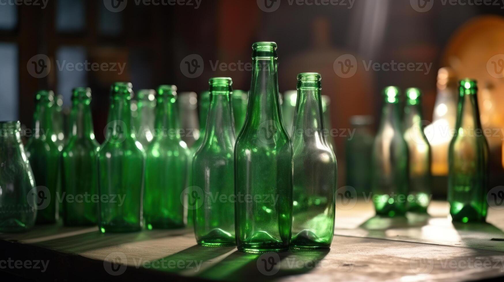 leeren Grün Glas Flaschen generativ ai foto