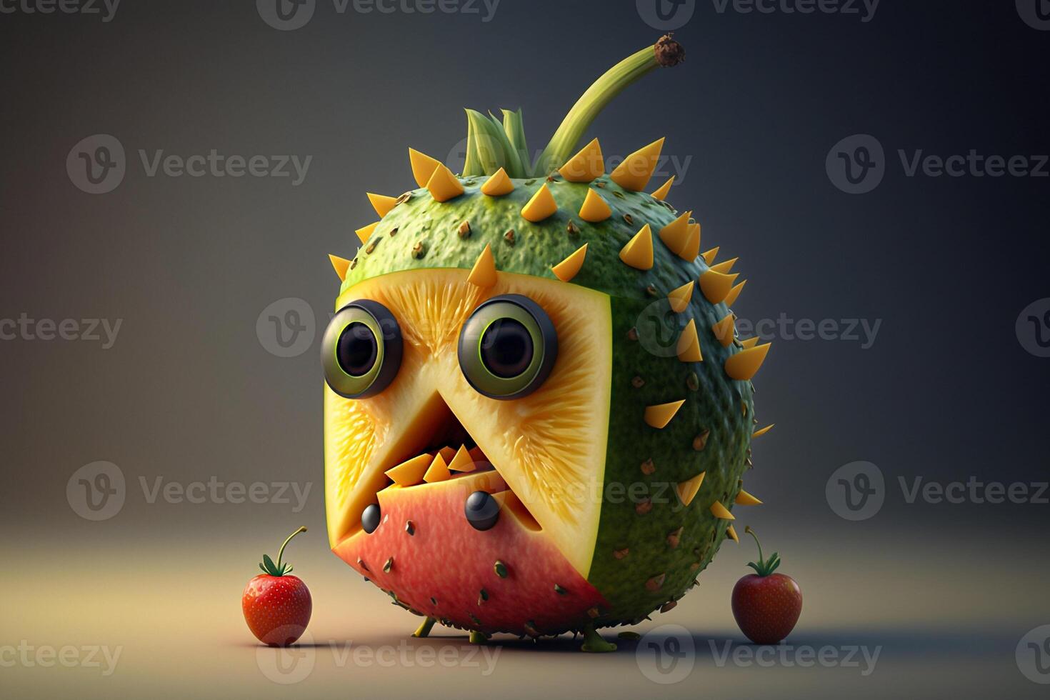 Obst Monster- mit groß Augen Illustration generativ ai foto