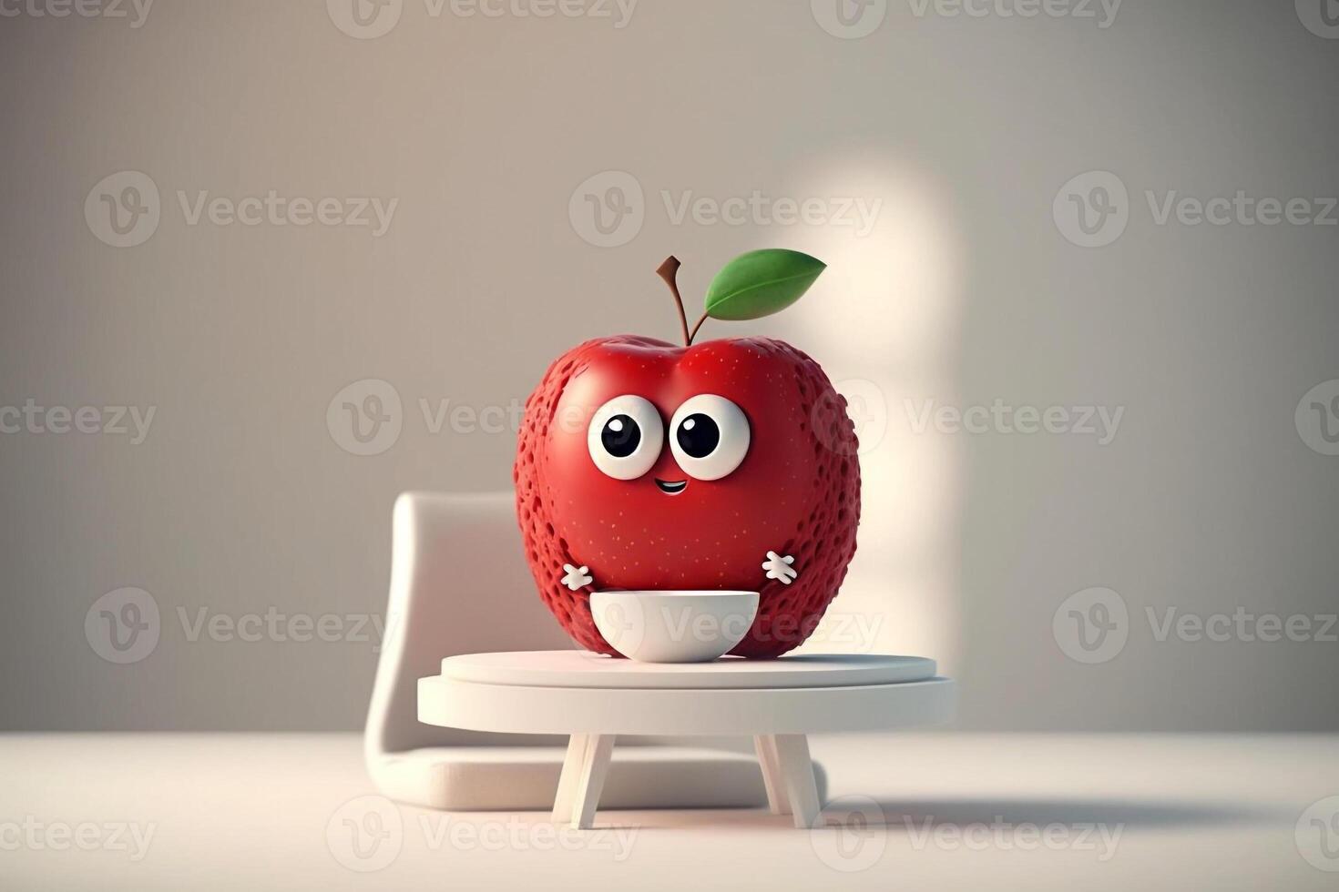 komisch rot Apfel mit Augen im ein Küche Teller generativ ai foto
