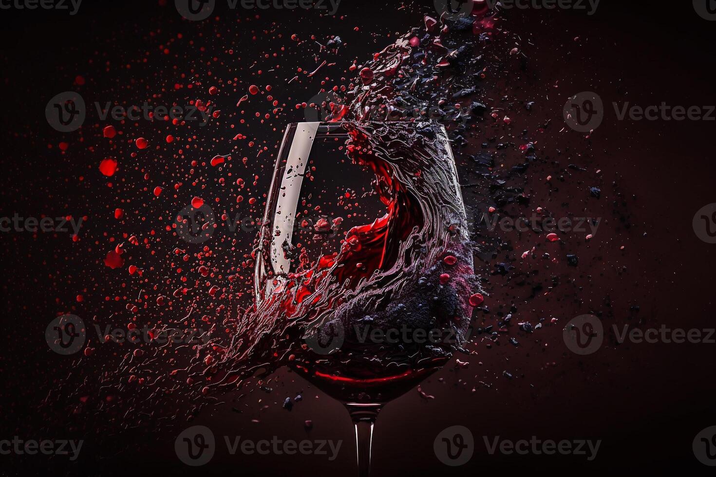 Spritzen rot Wein trinken im ein Glas auf ein dunkel Hintergrund generativ ai foto