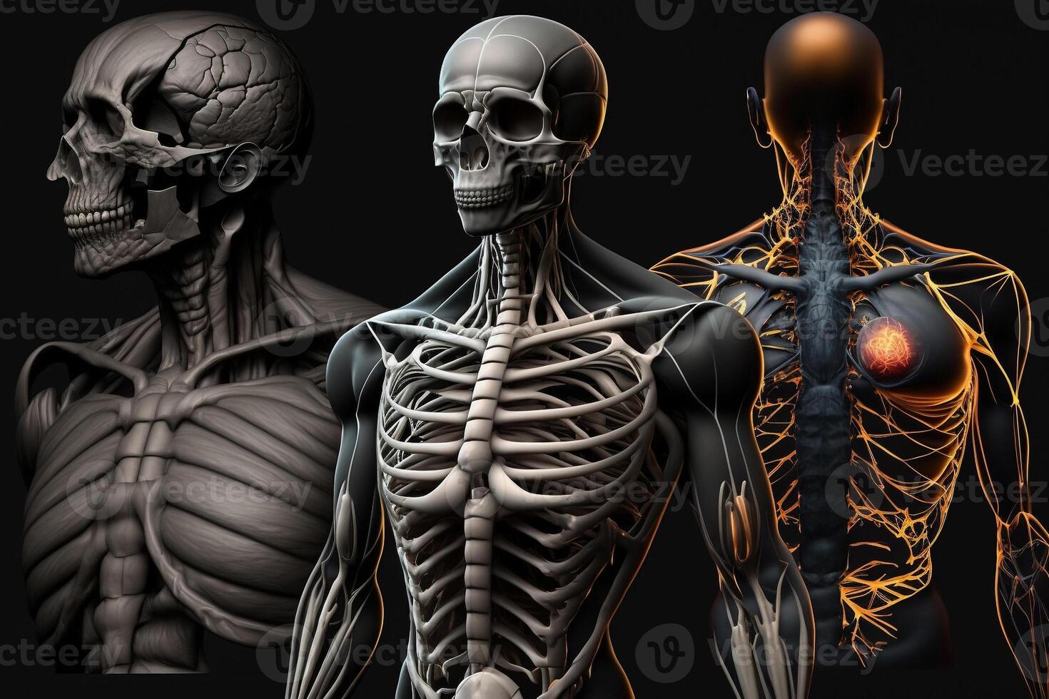 Mensch anatomisch Skelett mit Muskeln und Sehnen Illustration generativ ai foto