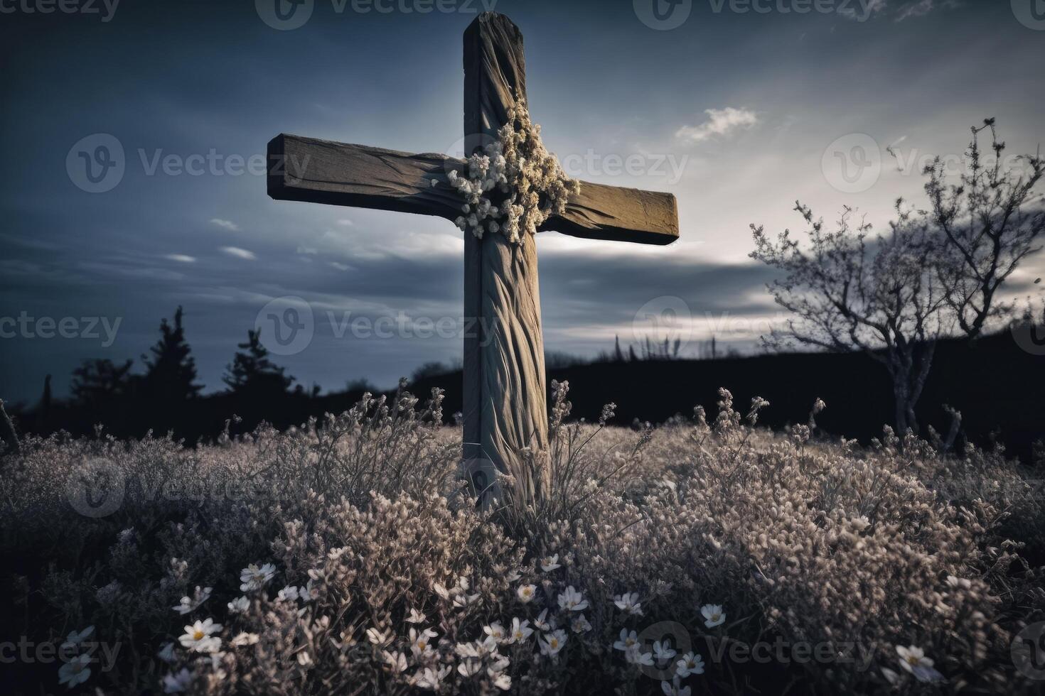 Kreuz im das Mitte von das Wald. Christentum Konzept. generativ ai foto