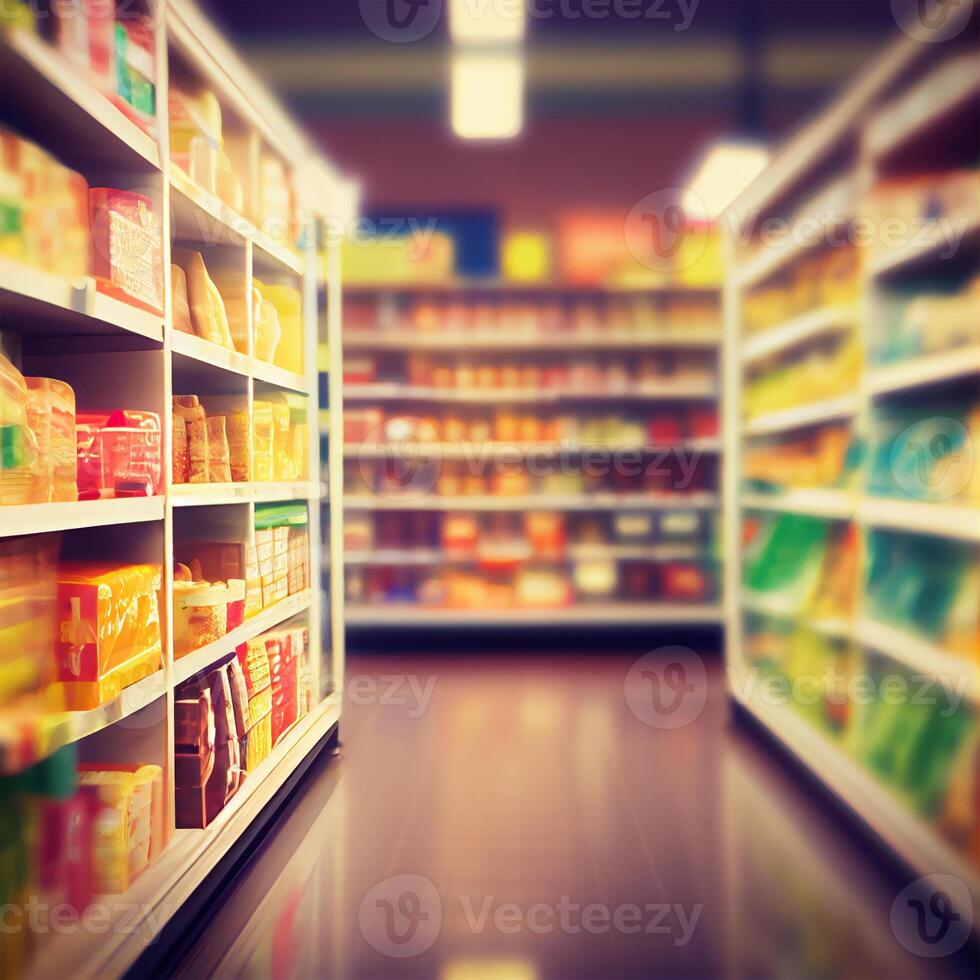realistisch verwischen Hintergrund von speichern, Abteilung speichern, Supermarkt oder Lebensmittelgeschäft Geschäft - - ai generiert Bild foto