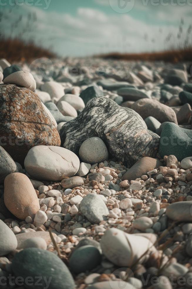 Kieselstein Steine auf das Strand - - Sanft Fokus mit Jahrgang Filter foto