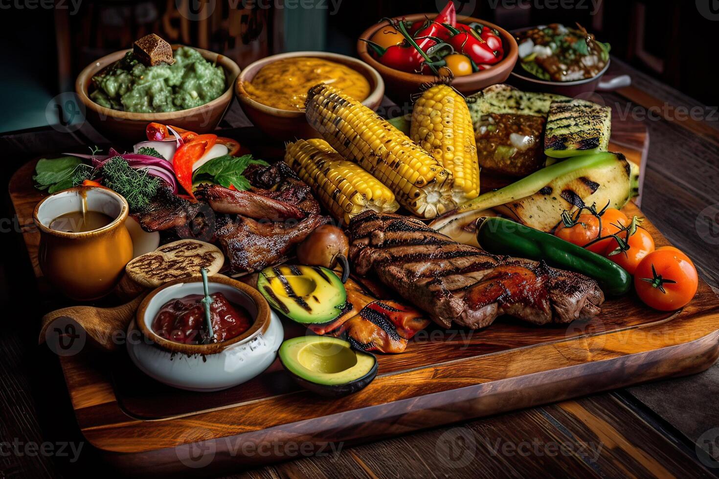 gegrillt Hähnchen Brust, Filet, Steak und frisch Gemüse Salat, oben Sicht, Kopieren Raum. gesund Keto, ketogen Mittagessen Speisekarte mit Hähnchen Fleisch und organisch Gemüse und Grüns. generativ ai foto