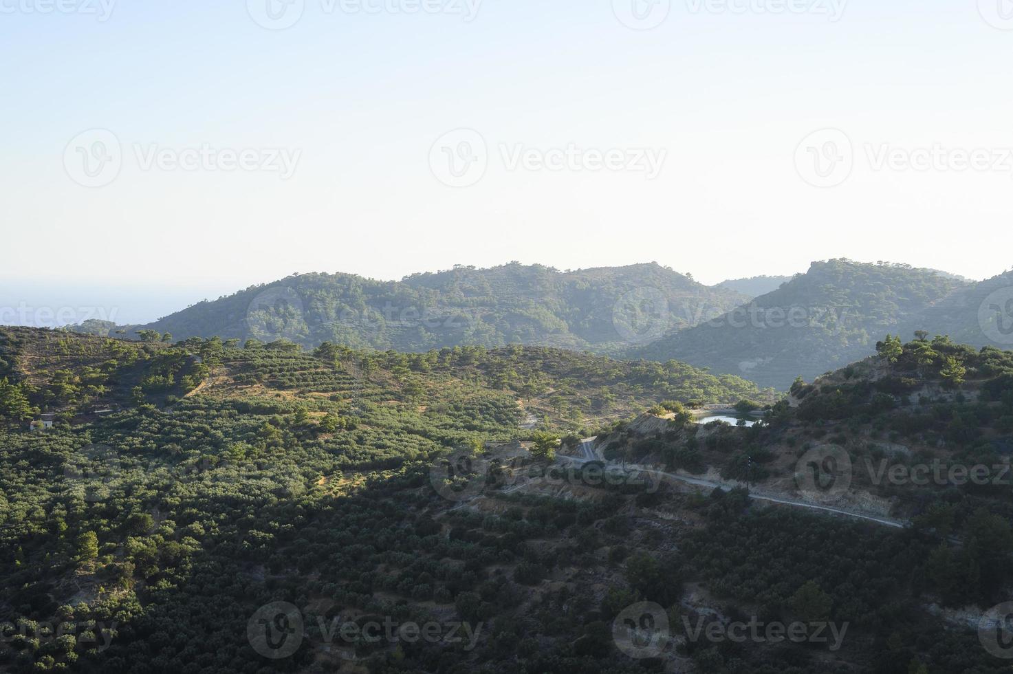 Landschaft eines Berggebietes mit Olivenbaumplantagen foto