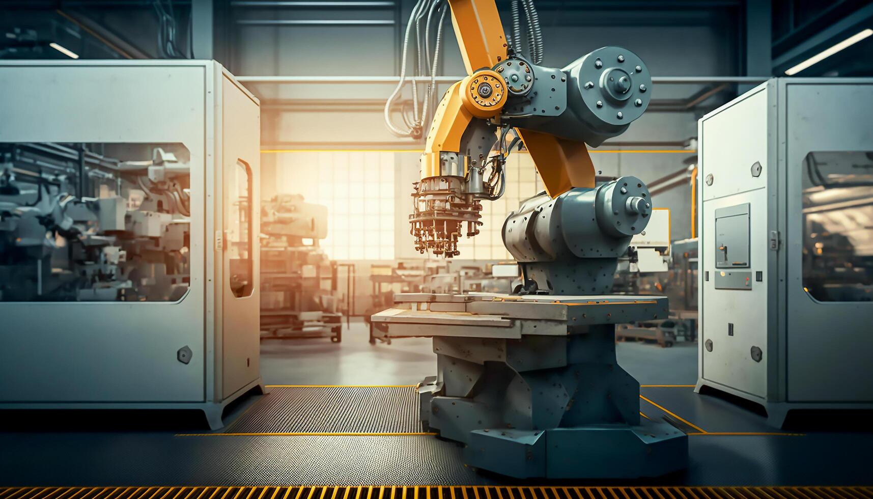 industriell Maschine Roboter, Clever modern Fabrik Automatisierung mit fortgeschritten Maschinen, industriell 4.0 Herstellung Verfahren, generativ ai foto