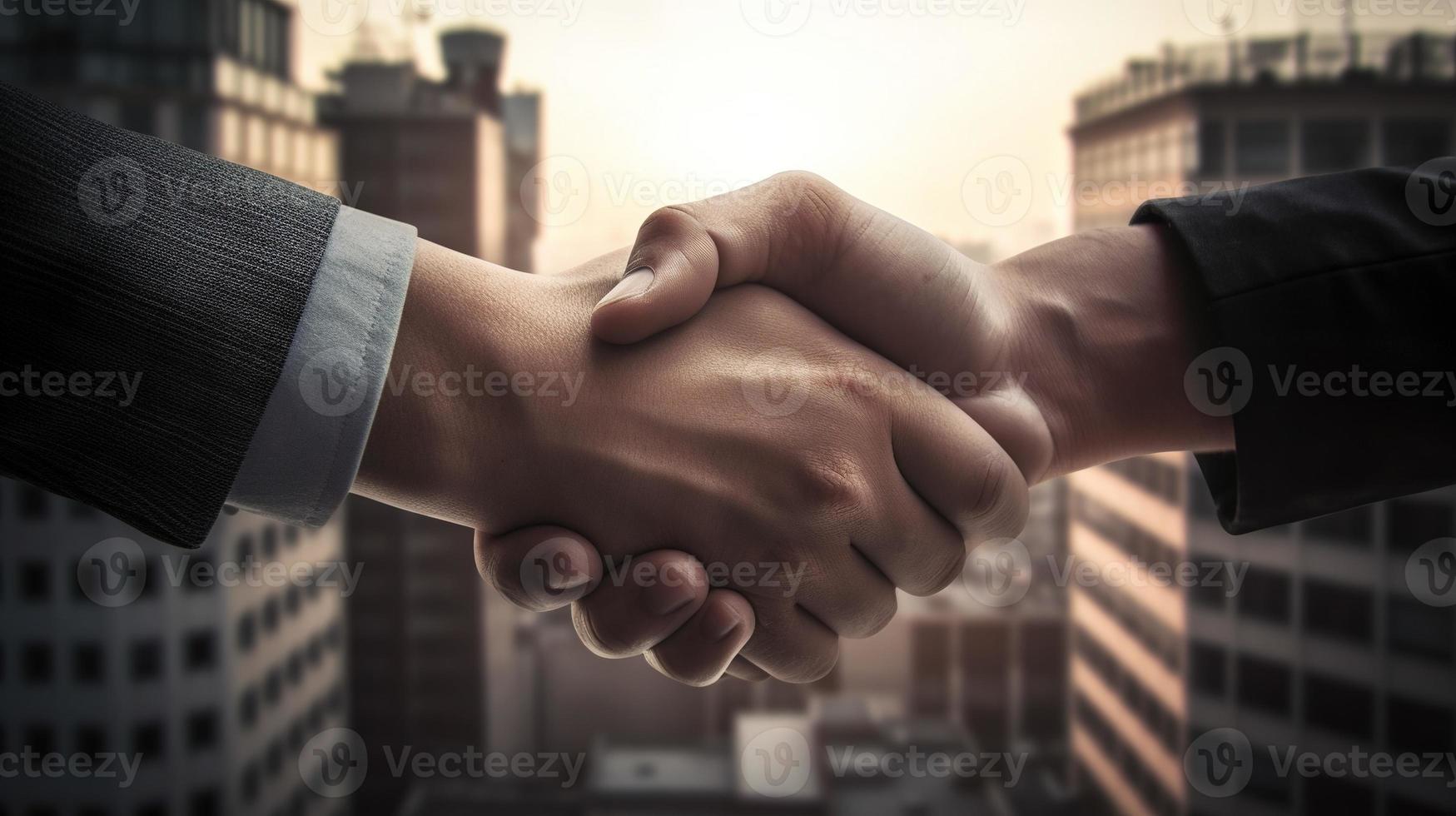 Nahansicht Bild von Geschäft Menschen zittern Hände beim Treffen oder Verhandlung, Händedruck Konzept, Geschäft Konzept foto