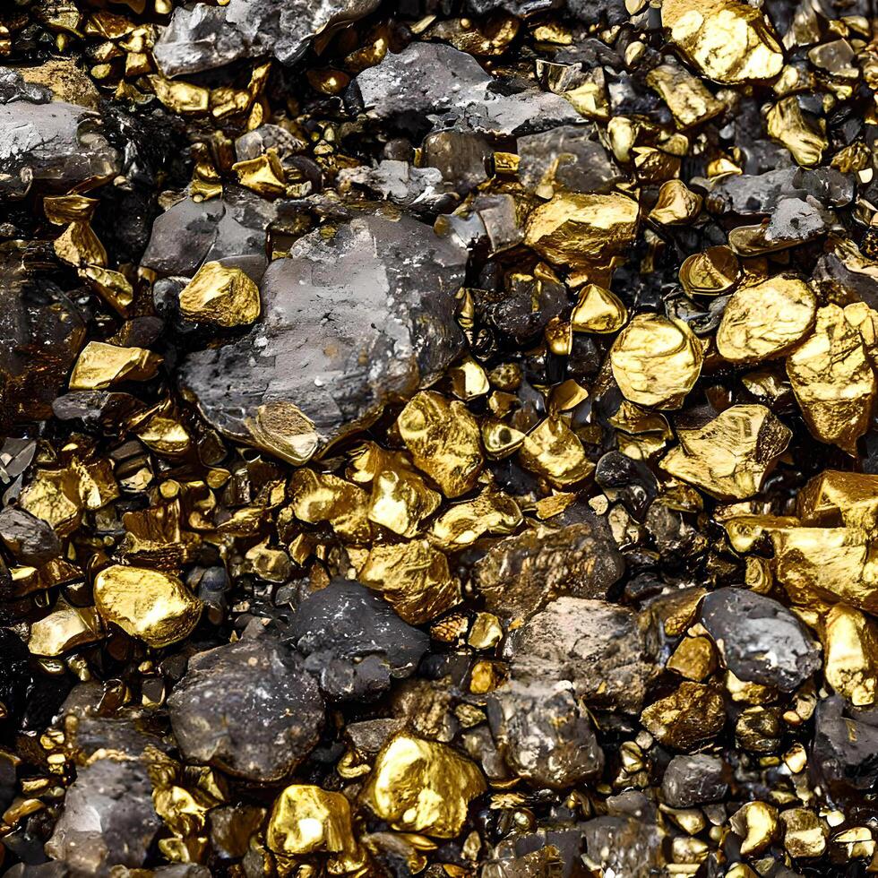 rein Gold Nugget Erz gefunden im Bergwerk mit natürlich Wasser Quellen, generativ ai foto