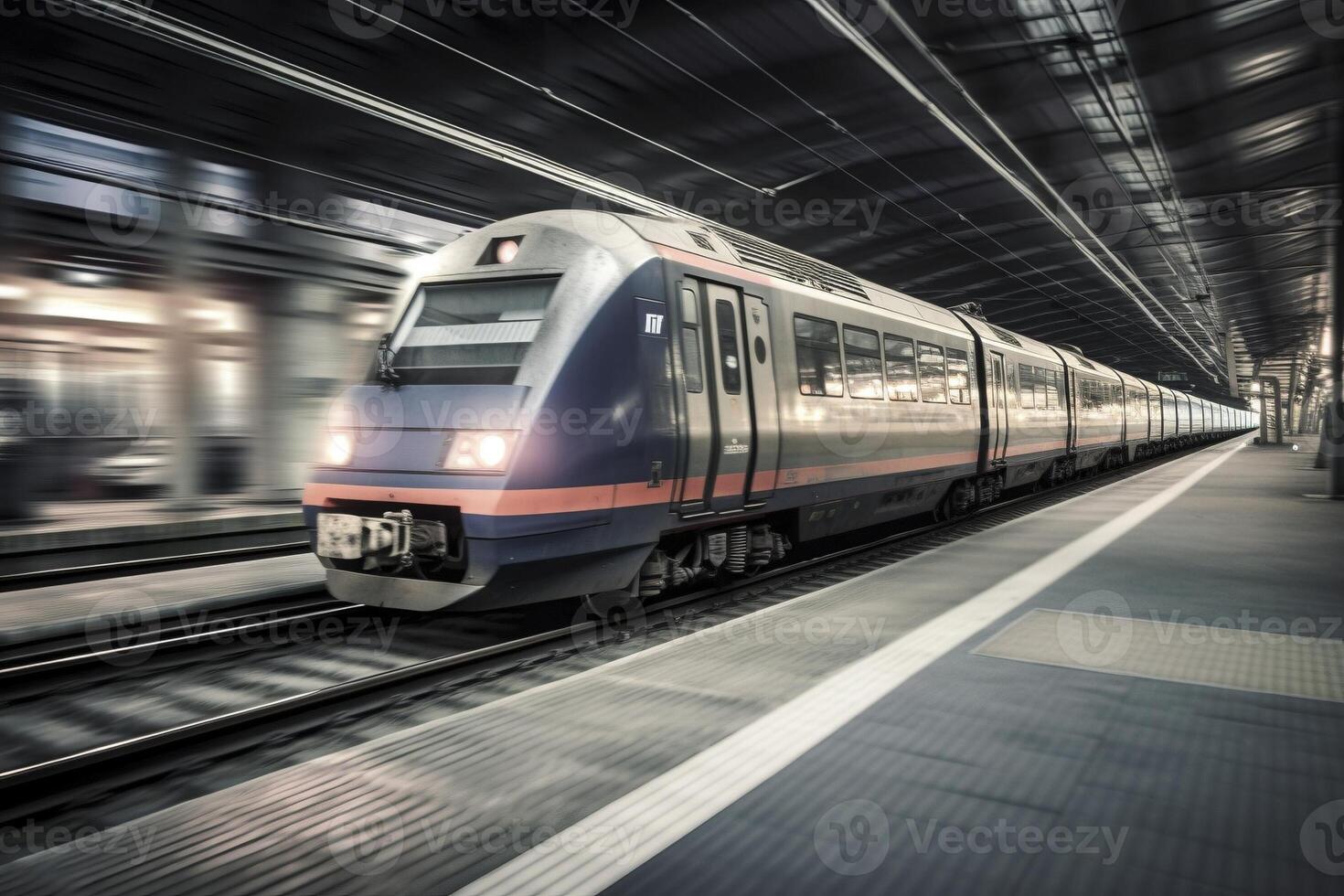 schnell ziehen um Zug im das Bahnhof, erstellt mit generativ ai foto