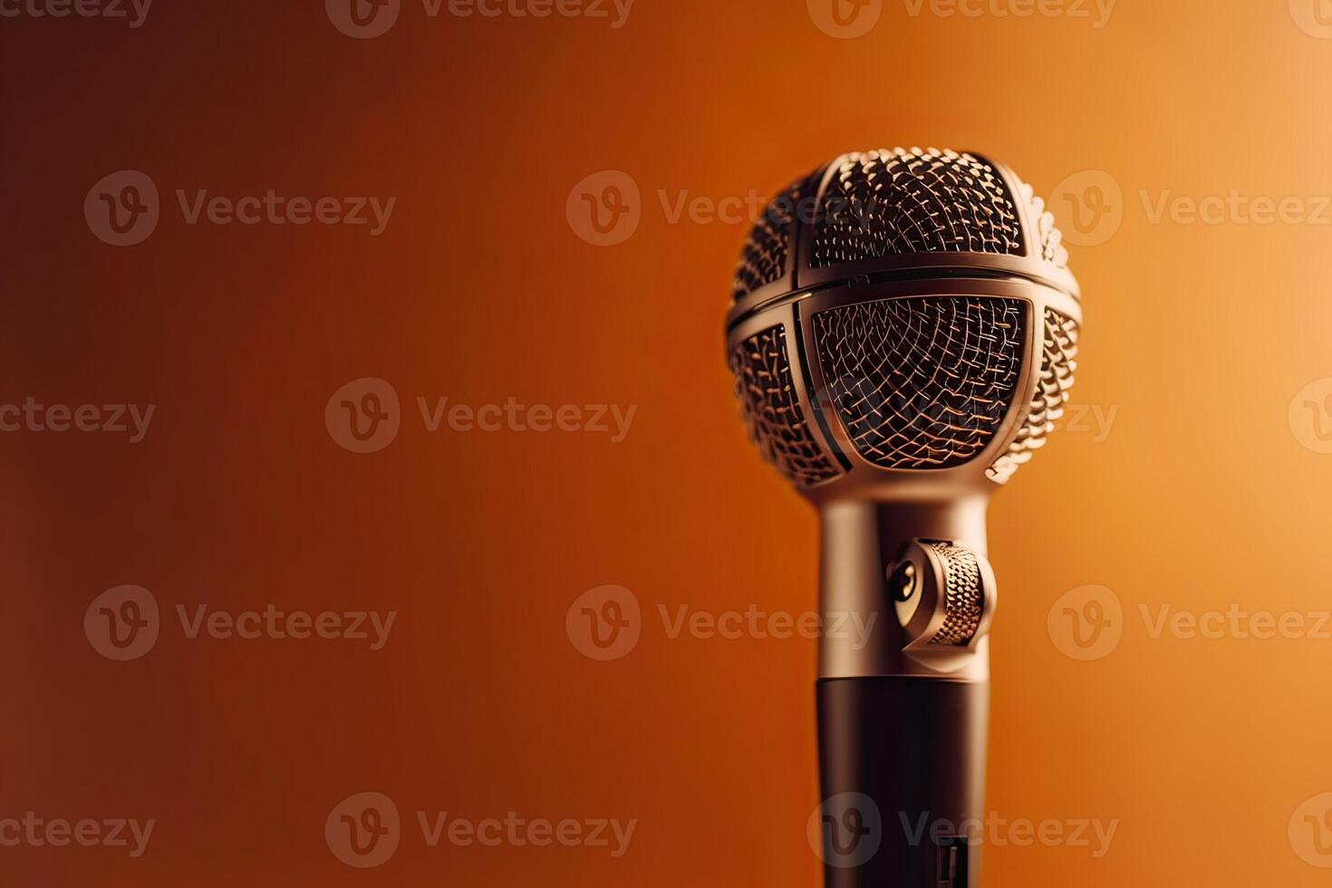 Nahansicht Mikrofon. Mikrofon isoliert auf beschwingt Hintergrund, Banner mit Kopieren Raum. generativ ai. foto