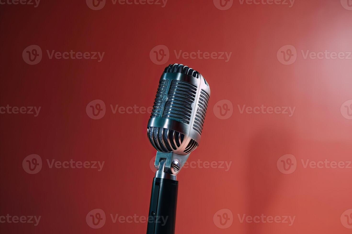 Nahansicht Mikrofon. Mikrofon isoliert auf beschwingt Hintergrund, Banner mit Kopieren Raum. generativ ai. foto