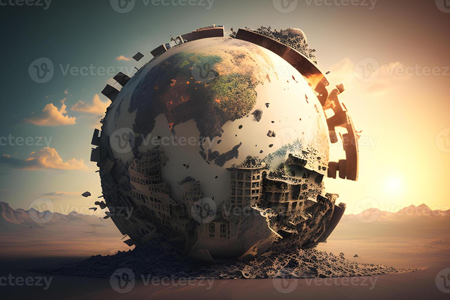 global Erwärmen Konzept Illustration mit Erde und Mond. generativ ai. foto