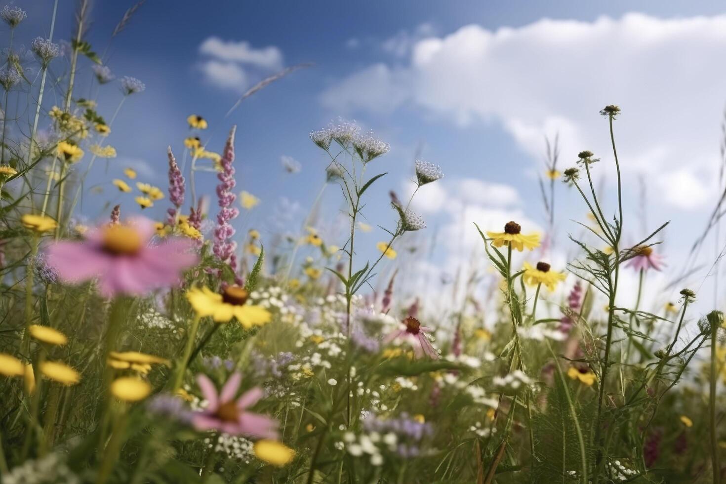 Hintergrund mit wild Blumen. generativ ai. foto