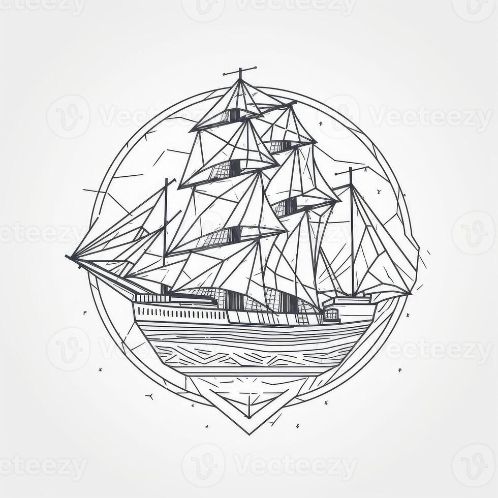 Segeln Schiff Jahrgang Illustration auf Logo Abzeichen. erstellt mit generativ ai. foto