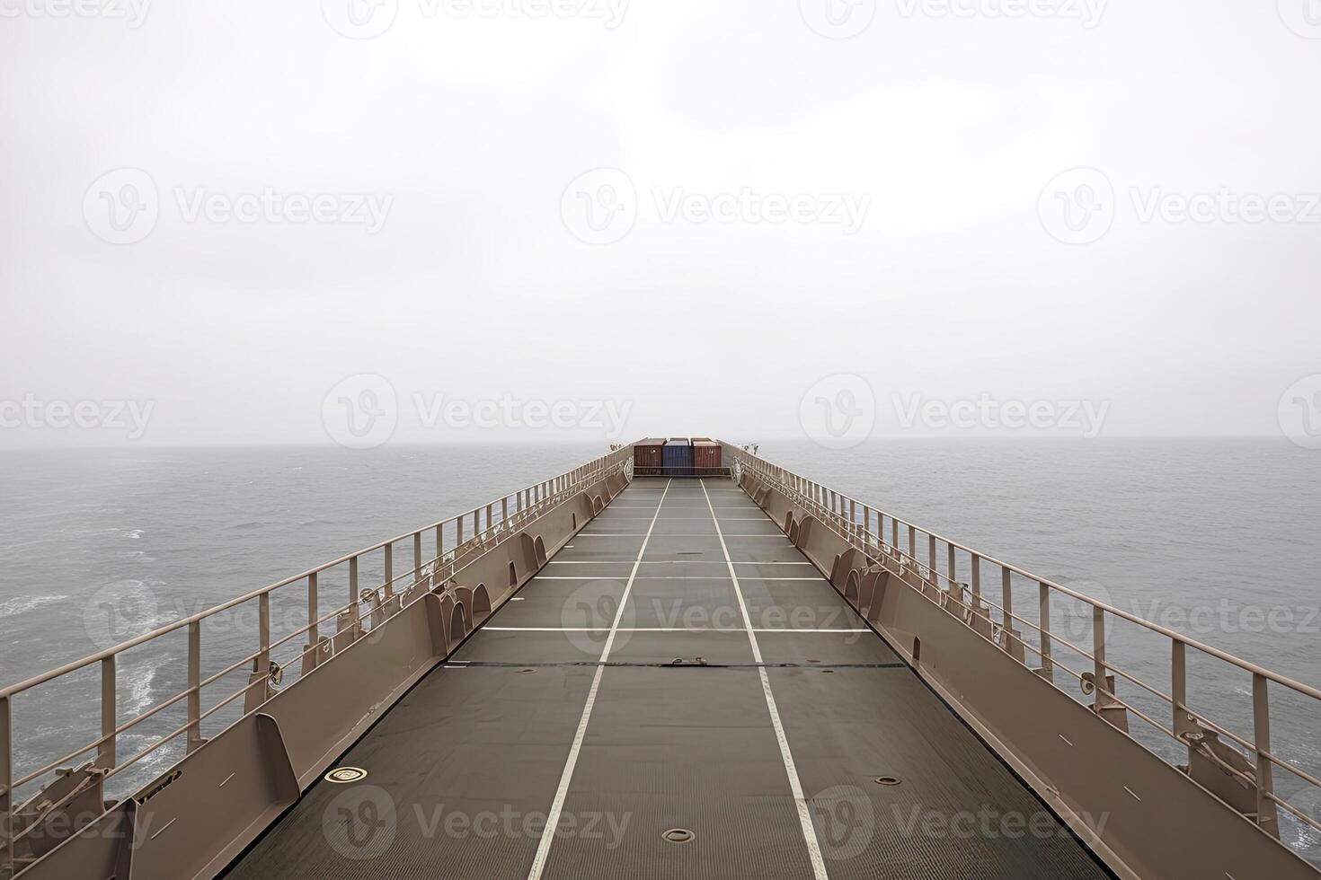 Aussicht von Deck von Ladung Schiff zu Meer. erstellt mit generativ ai foto