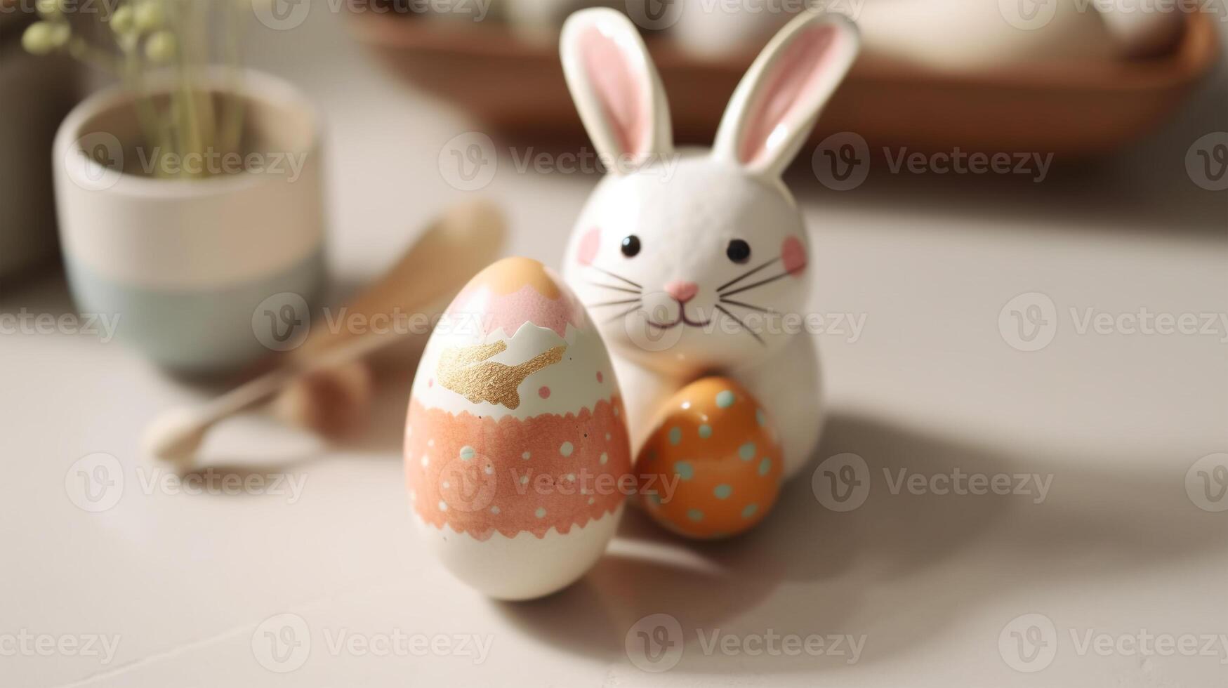 glücklich Ostern Tag Hintergrund und Hintergrund, süß Hase Kaninchen, Ornament, und bunt Ei, Kopieren Raum Gruß und Hintergrund, Banner, rustikal Jahrgang Design Material. feiern Ostern. foto