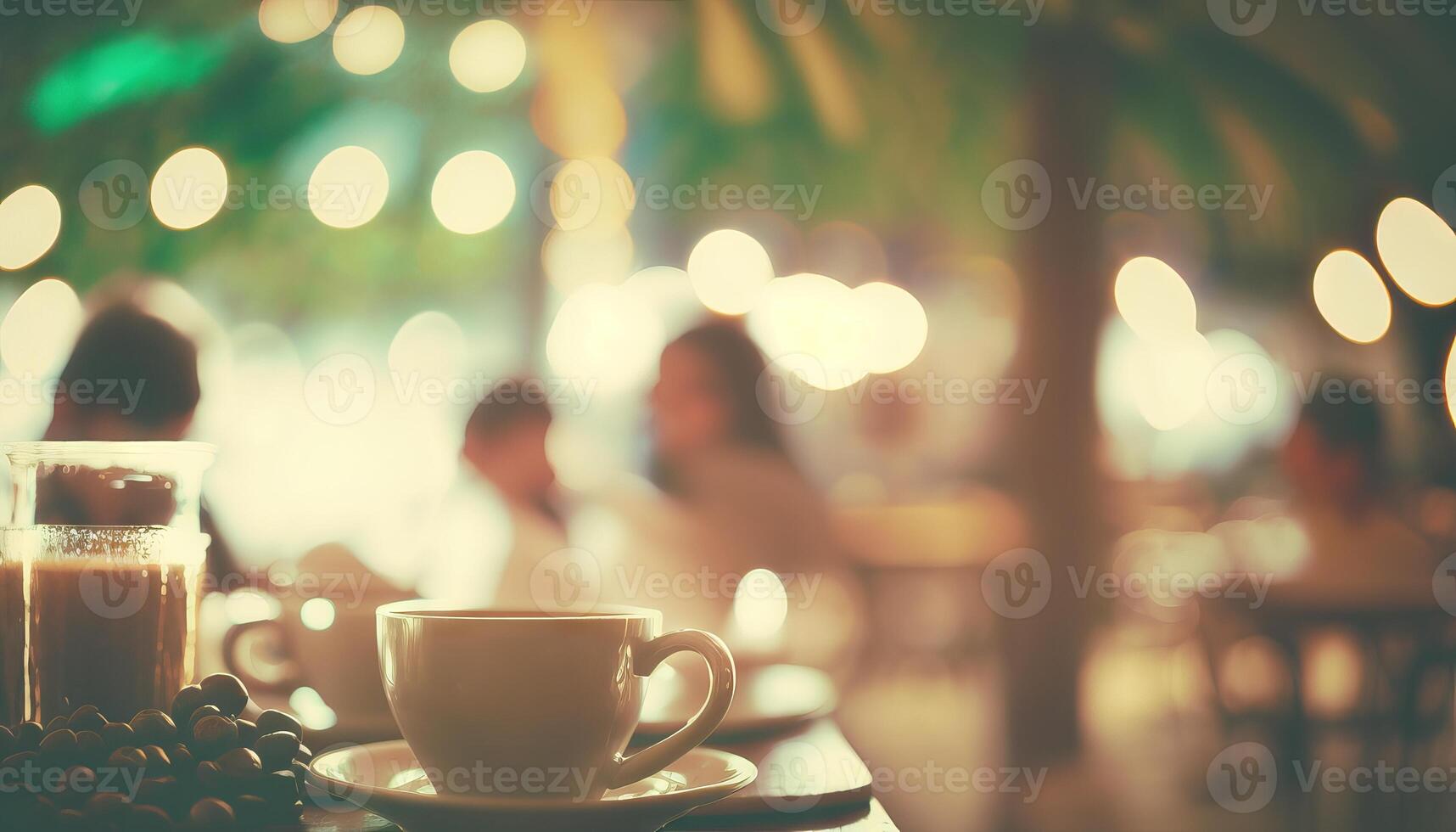 verschwommen Hintergrund - - Kaffee Geschäft im Garten verwischen Hintergrund mit Bokeh. generativ ai foto