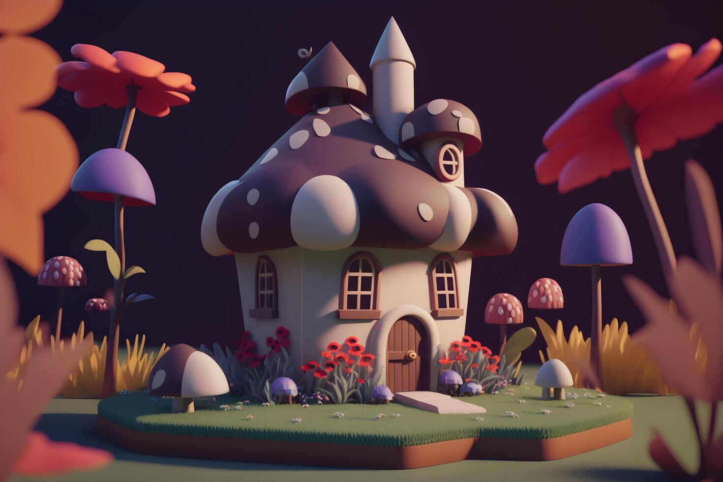 animiert 3d Haus mit Pilz Konzept erstellt durch generativ ai Technologie foto