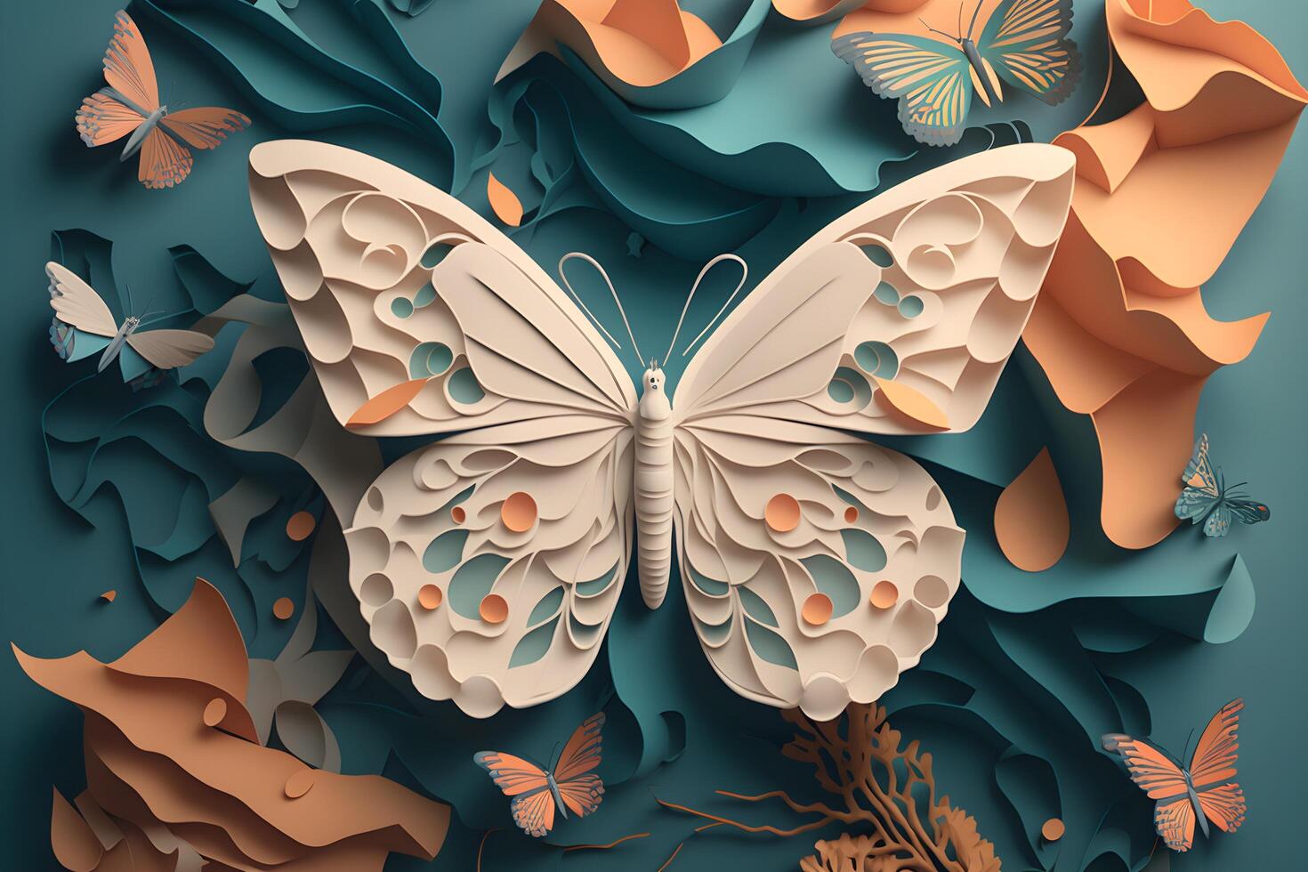 Papier Kunst mit das Konzept von ein Schmetterling gemacht durch generativ ai Technologie foto