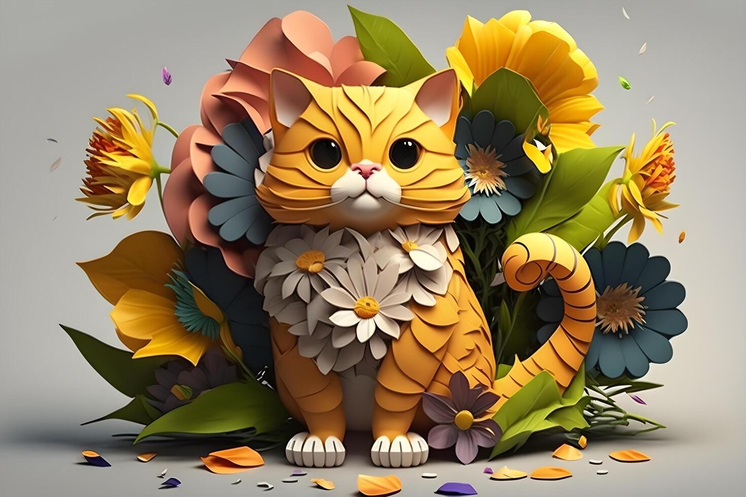 animiert Katze mit Blumen um erstellt durch generativ ai Technologie foto