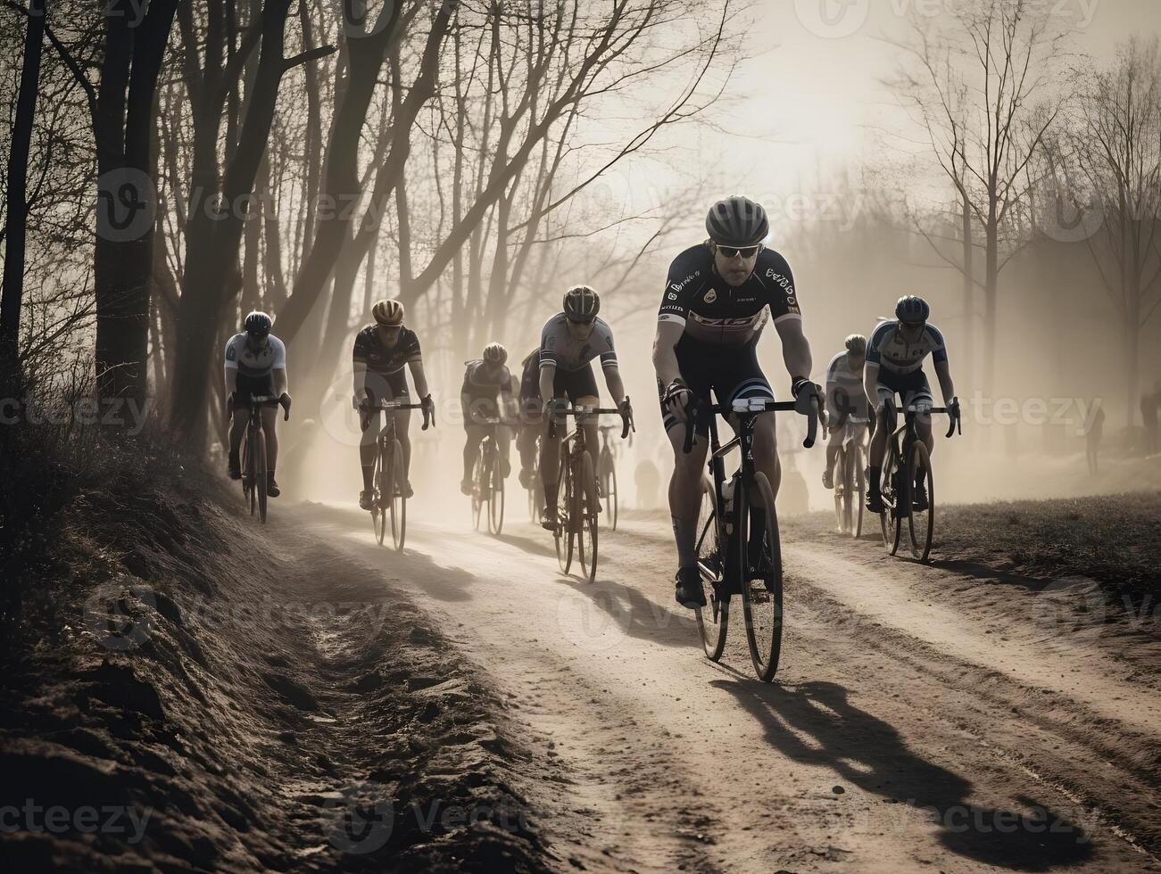 Fahrrad Sportler im ein Wettrennen, Radfahrer auf ein Fahrrad Marathon- Wettrennen. ai generiert foto