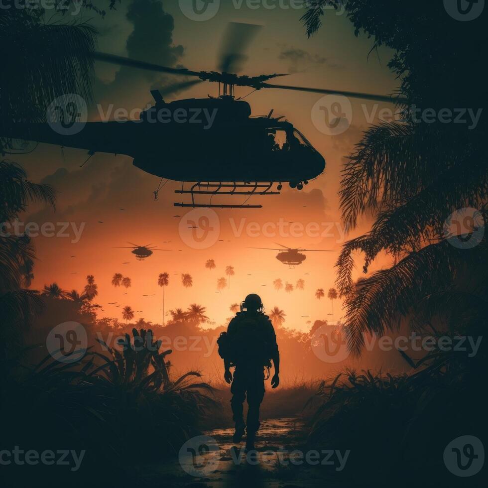 Vietnam Krieg golden Stunde Bild generativ ai foto