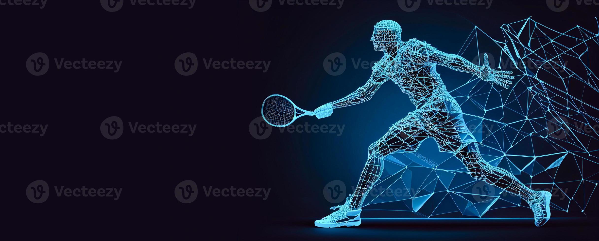 abstrakt Silhouette von ein Tennis Spieler auf schwarz Hintergrund. Tennis Spieler Mann mit Schläger Treffer das Ball. Illustration ai foto