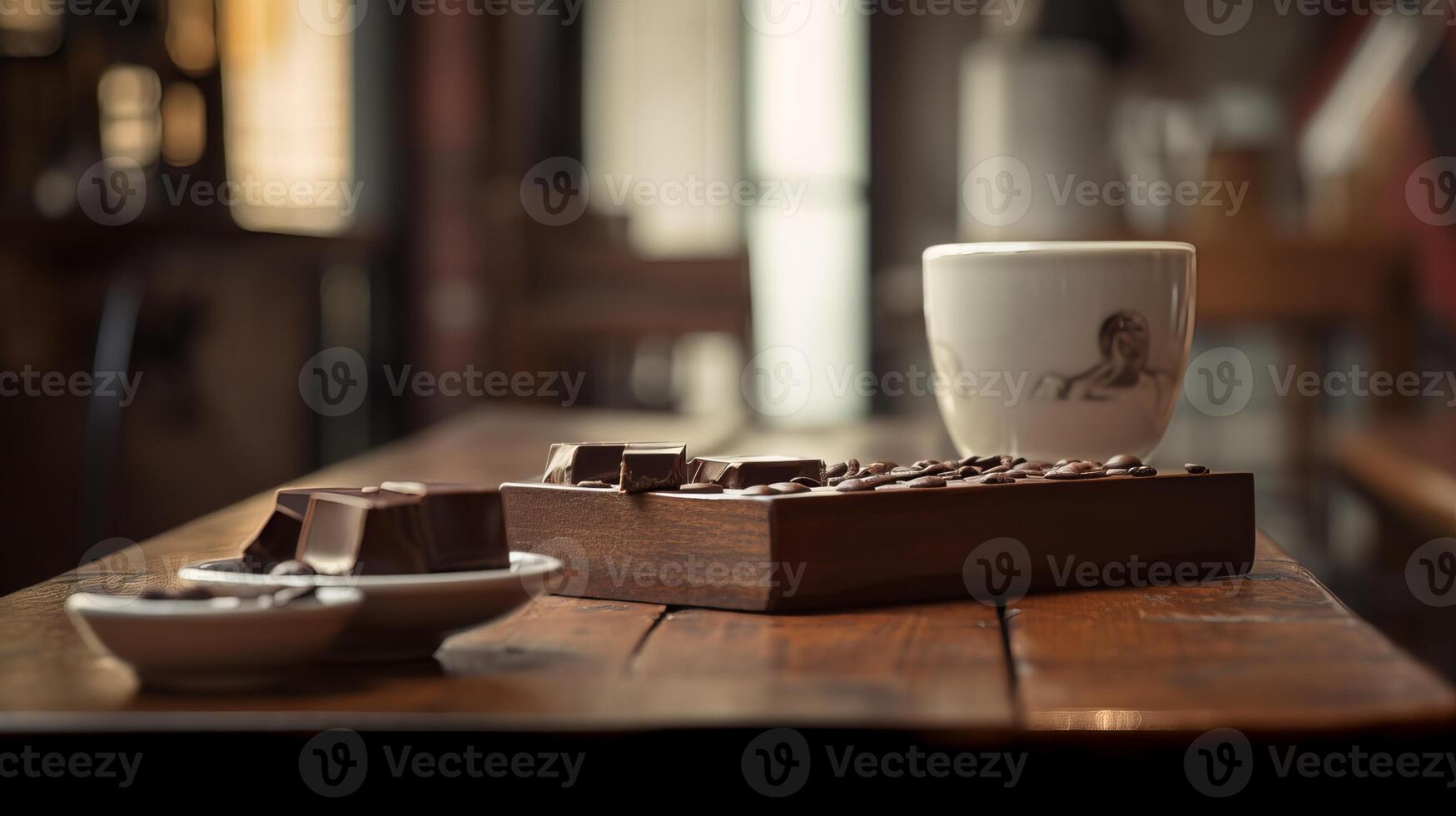 Foto von Kaffee und Schokolade, im ein Distanz, Minimalis - - generativ ai