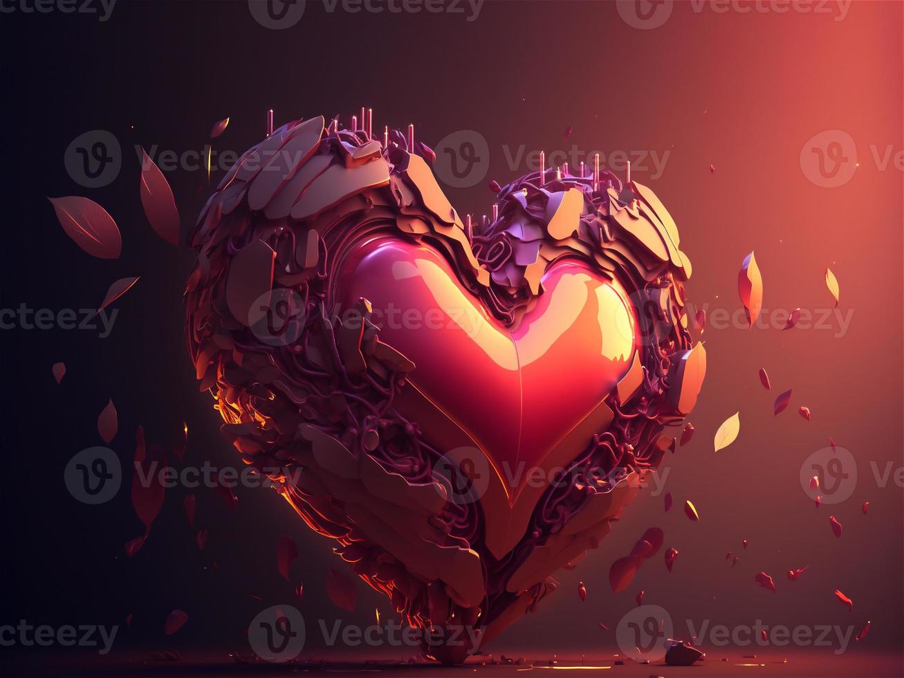 rot Kunst Herz Objekt auf verwischen Hintergrund mit funkeln Formen. Design Konzept zum Urlaub, Valentinstag Tag, Geburtstag Party oder Hochzeit. foto