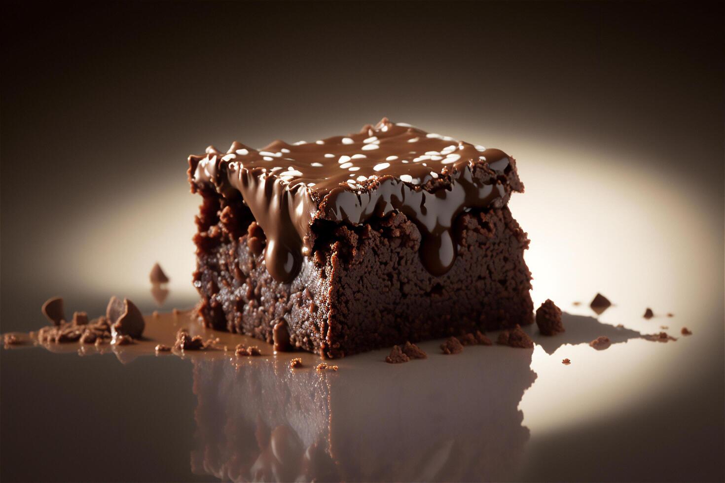 köstlich hausgemacht Schokolade Brownie isoliert auf dunkel Hintergrund. ai generiert. selektiv Fokus foto