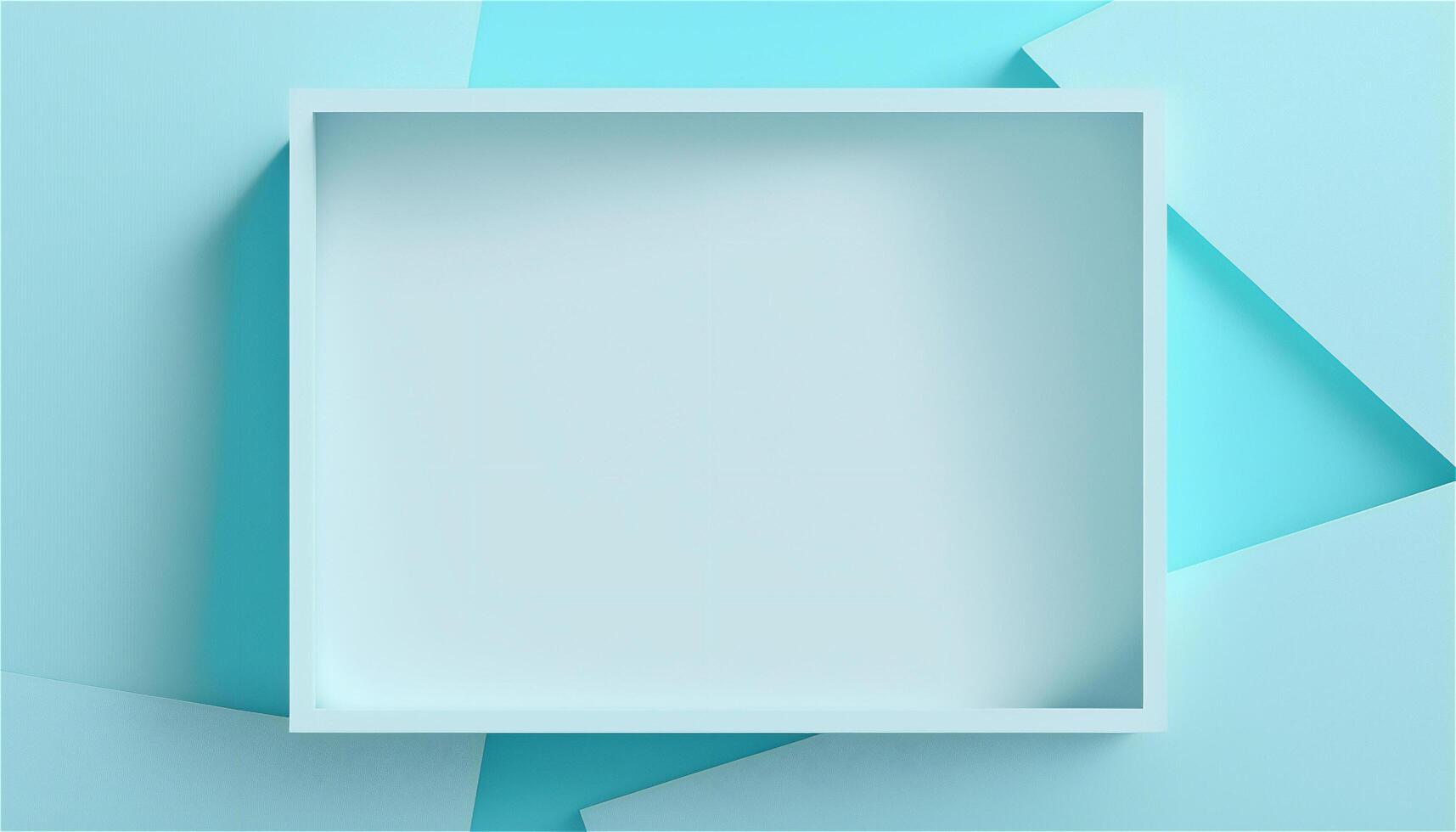 Pastell- Blau leeren Papier Textur Hintergrund Vorlage, Banner zum Werbung. rechteckig geometrisch Formen. Kopieren Raum. Raum zum Text. ai generiert. foto