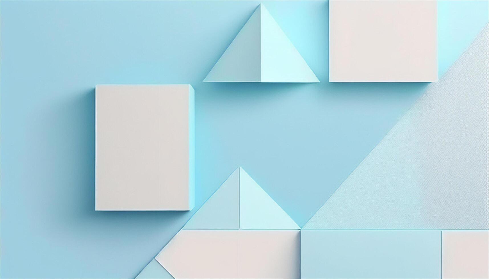 Pastell- Blau leeren Papier Textur Hintergrund Vorlage, Banner zum Werbung. rechteckig geometrisch Formen. Kopieren Raum. Raum zum Text. ai generiert. foto