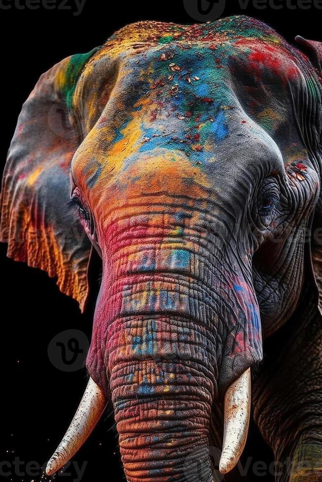 indisch Elefant mit bunt Farbe während holi foto