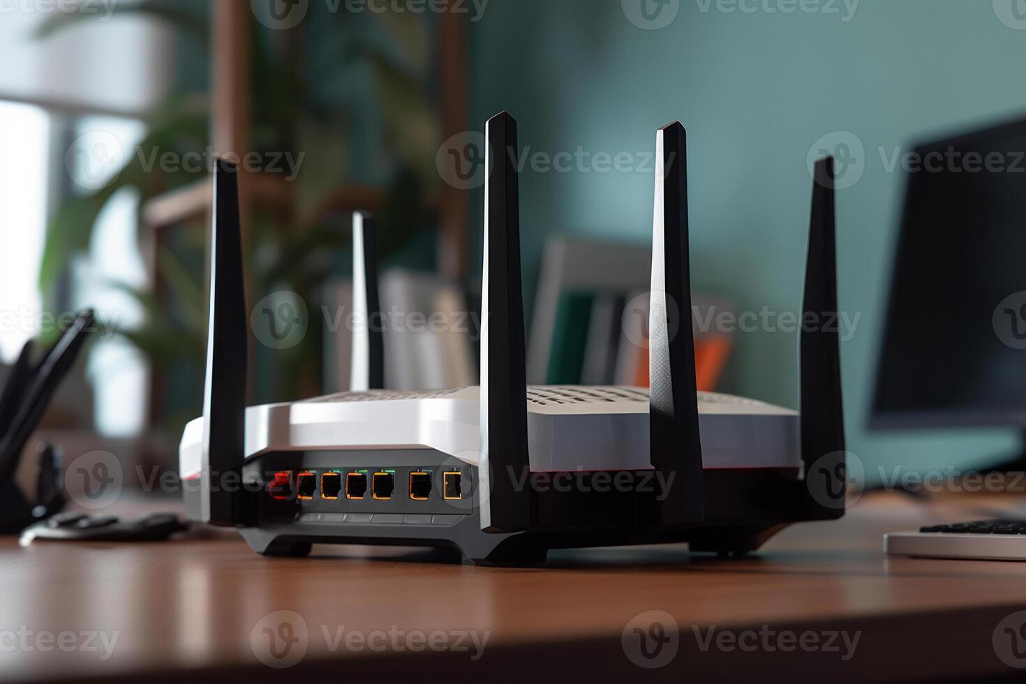 Geschwindigkeit 5g Internet Weiß W-lan Router im das Haus generativ ai foto